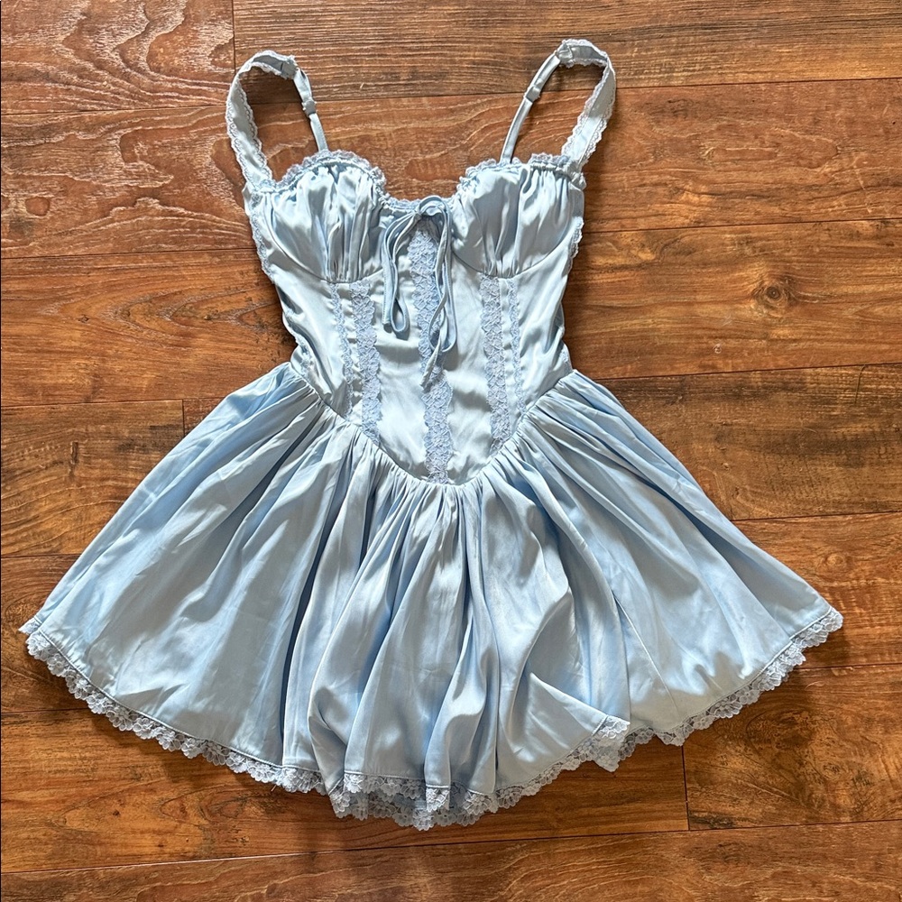 Blue Corset Back Mini Dress